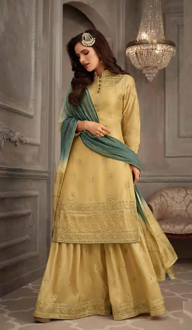 Light Yellow Color Georgette Designer Wear Sharara Suit -435663132