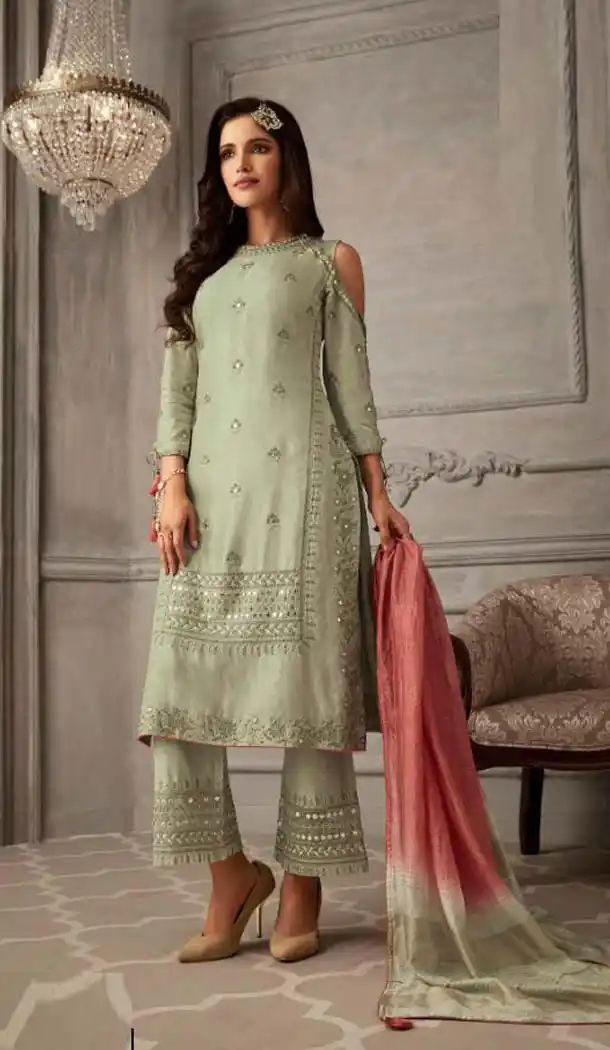 Light Green Color Georgette Designer Wear Sharara Suit -435663133