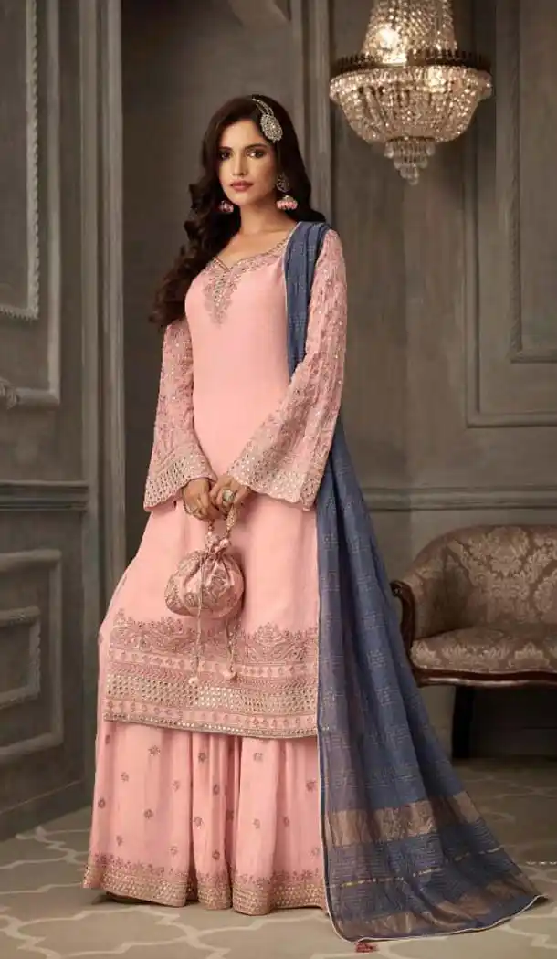 Light Peach Color Georgette Designer Wear Sharara Suit -435663134