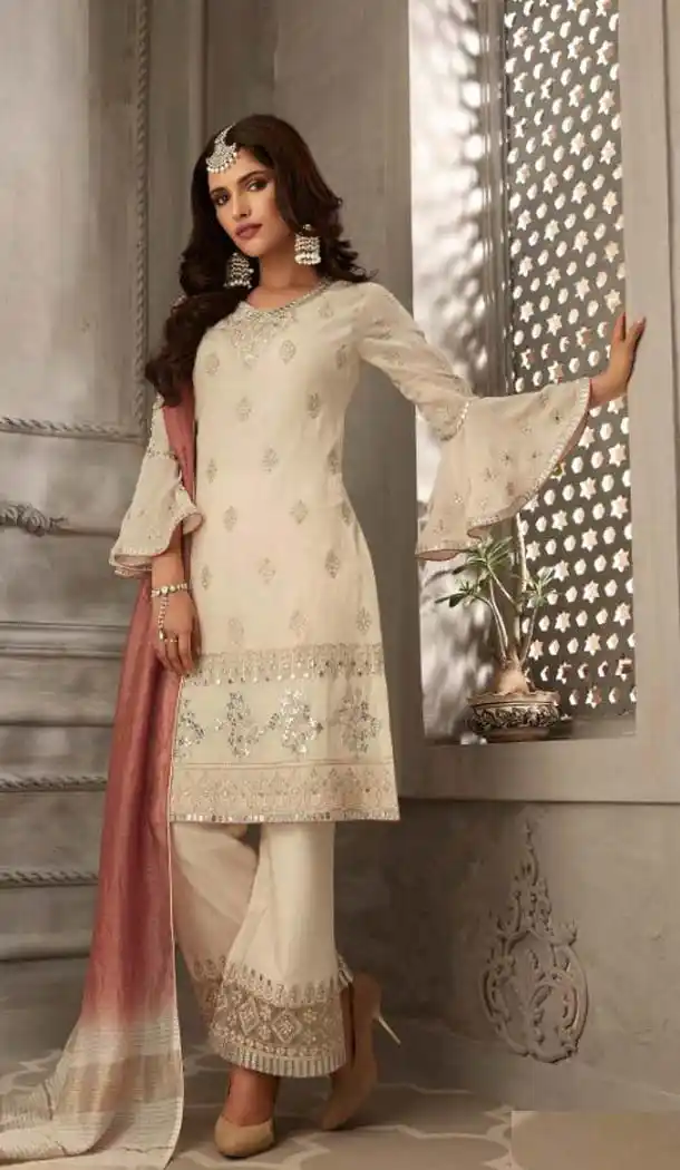 Off White Color Georgette Designer Wear Sharara Suit -435663135