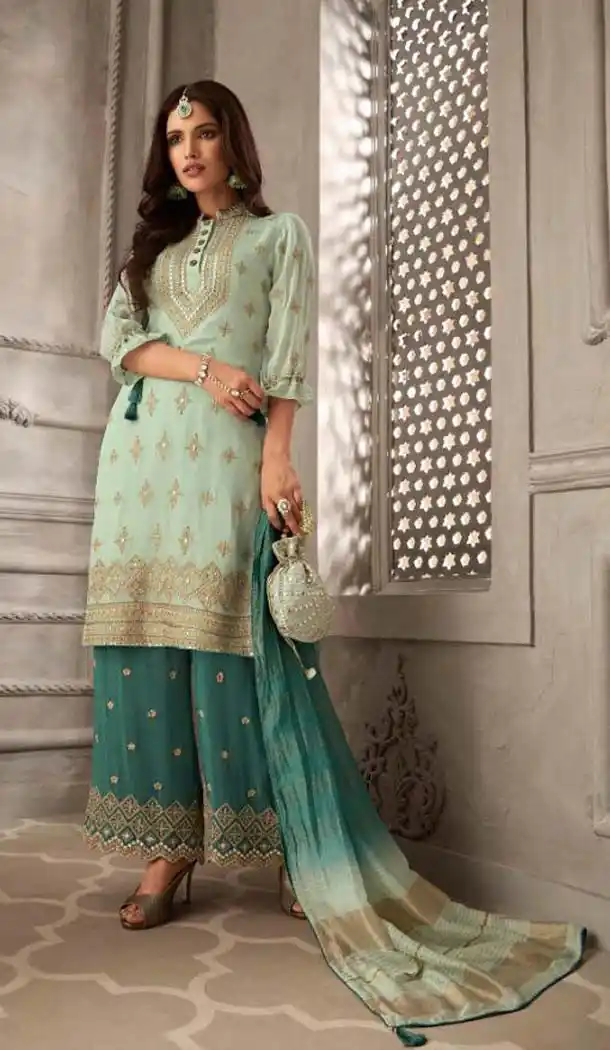 Light Green Color Georgette Designer Wear Sharara Suit -435663136
