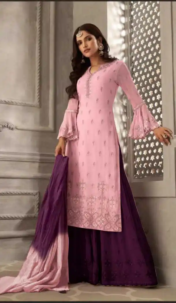 Light Pink Color Georgette Designer Wear Sharara Suit -435663138