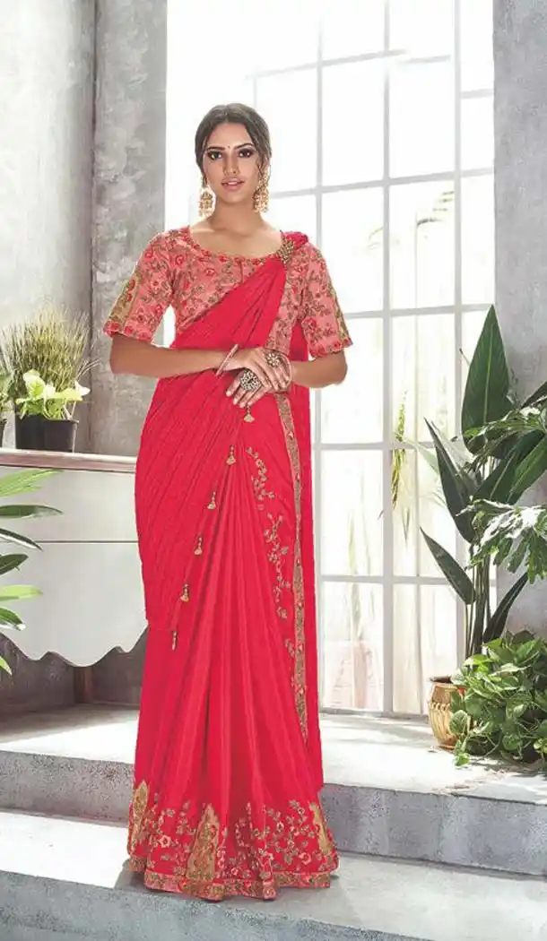 Rose Pink Color Silk Georgette Designer Lehenga Style Saree -453264626