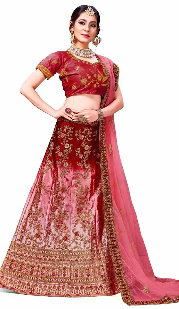 Maroon And Peach Color Silk Traditional Party Lehenga Choli -622077532