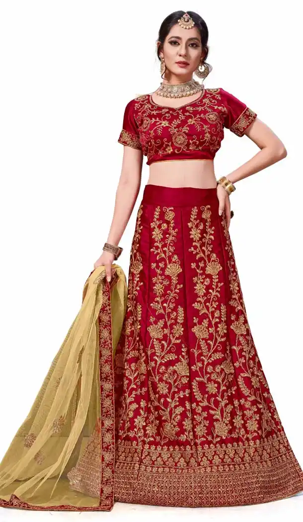 Maroon Color Satin Silk Traditional Party Lehenga Choli -622077536