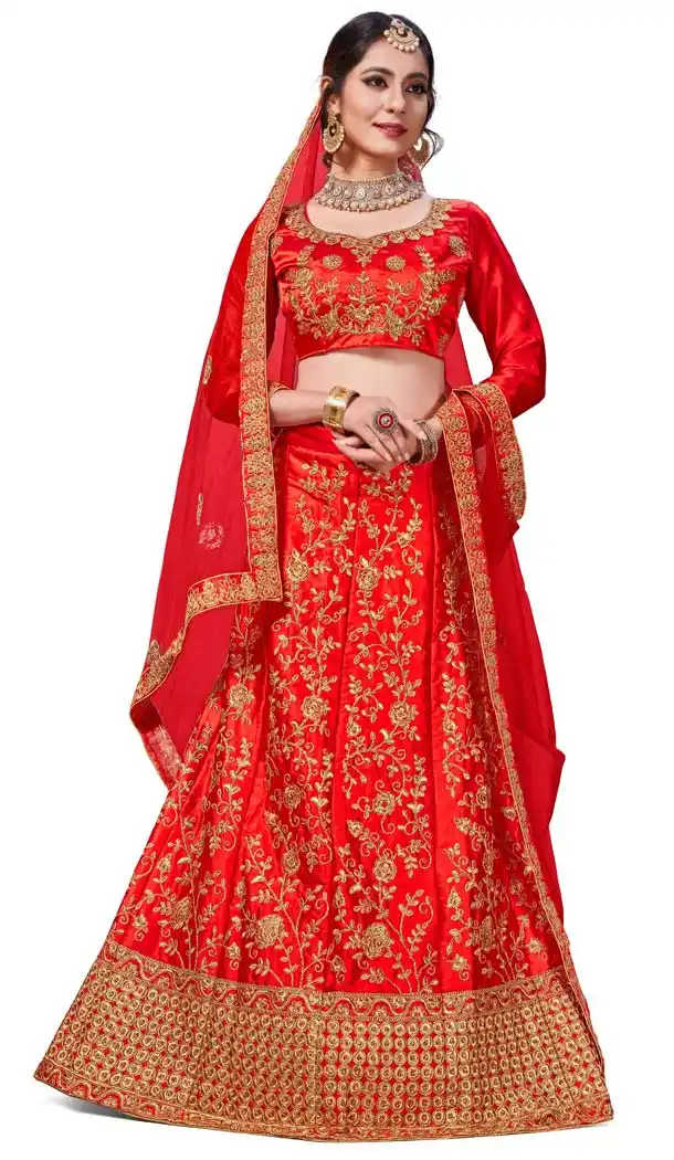 Red Color Satin Silk Traditional Party Lehenga Choli -622077538