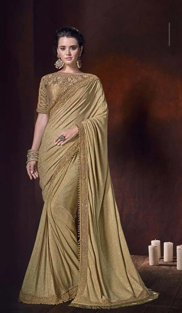Golden Color Korean Fabric Designer Wedding Saree -454164707