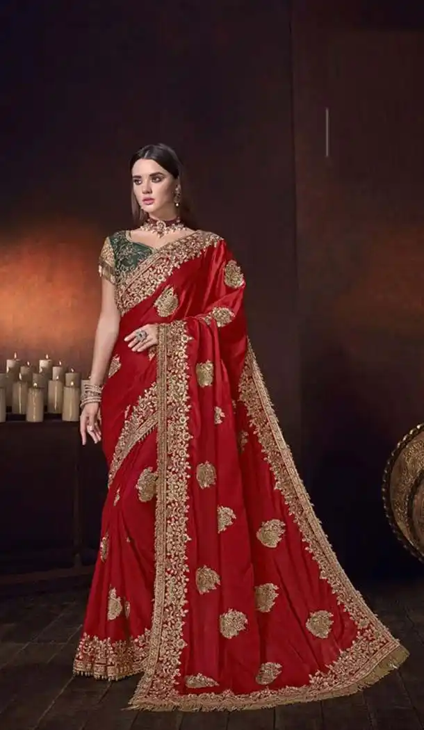 Red Color Satin Designer Wedding Saree -454164708