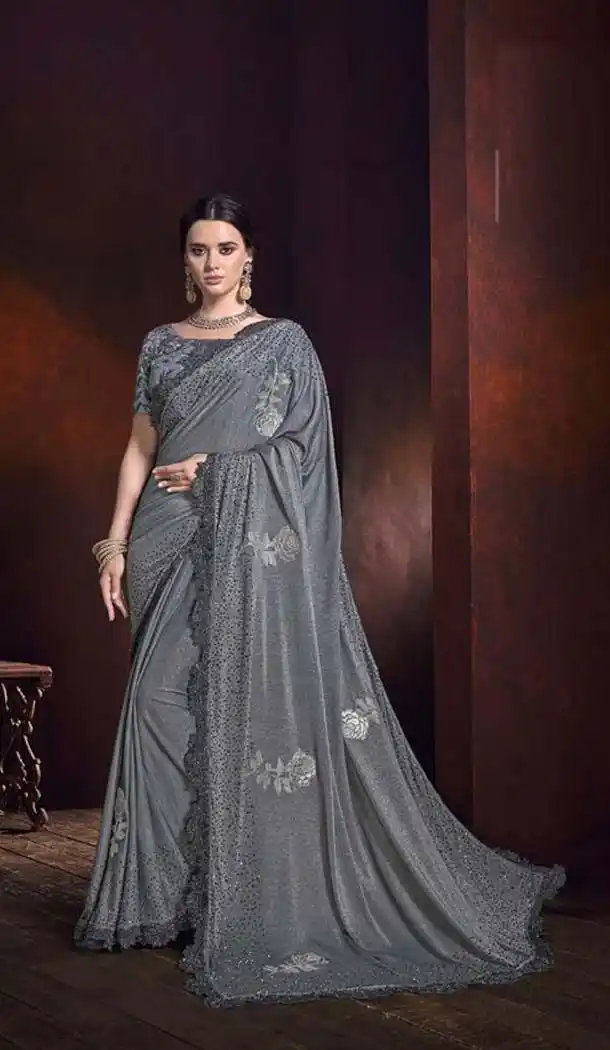 Grey Color Korean Fabric Designer Wedding Saree -454164709