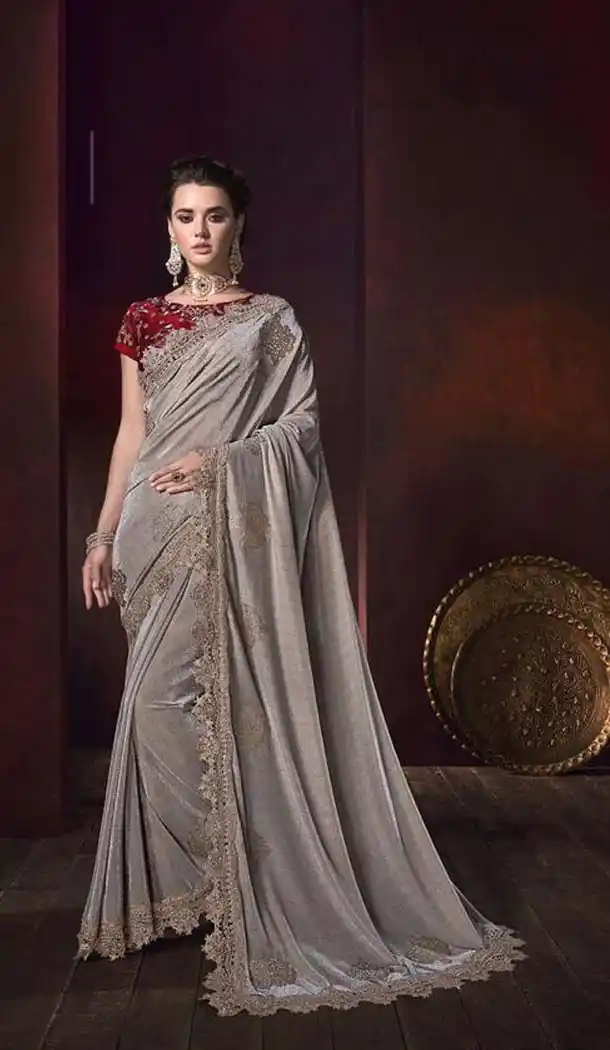 Brown Color Korean Fabric Designer Wedding Saree -454164711