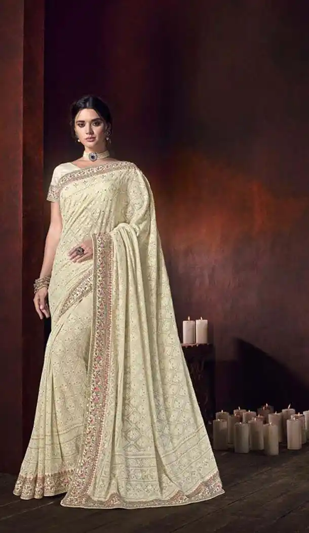 Cream Color Bamberg Designer Wedding Saree -454164714