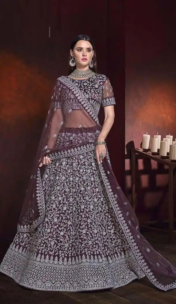 Purple Color Net Designer Bridal Wedding Lehenga Choli -454164722