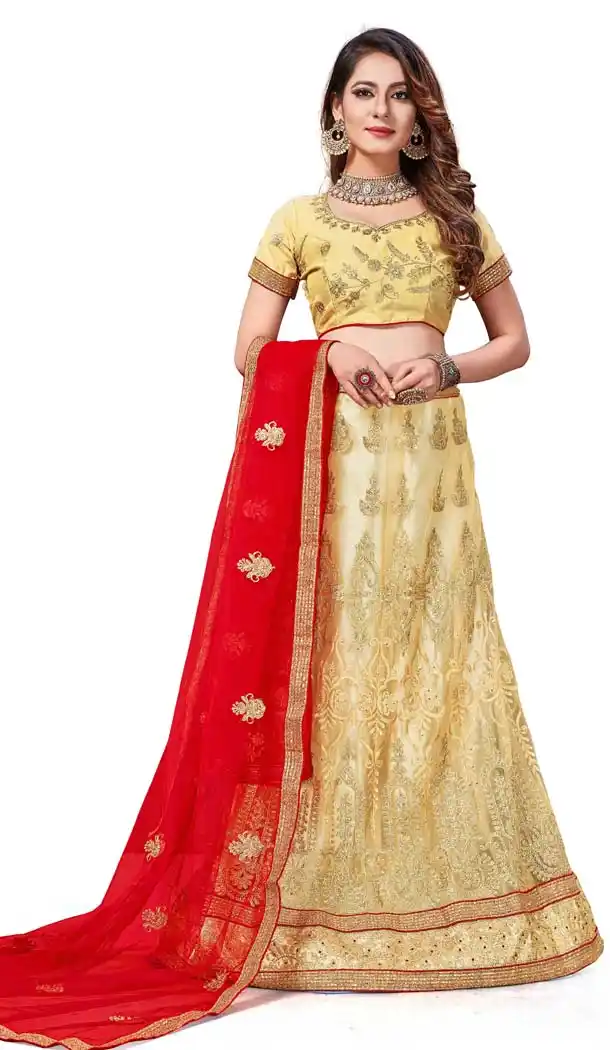 Gold Color Net Designer Tradtional Wear Lehenga Choli -622177543