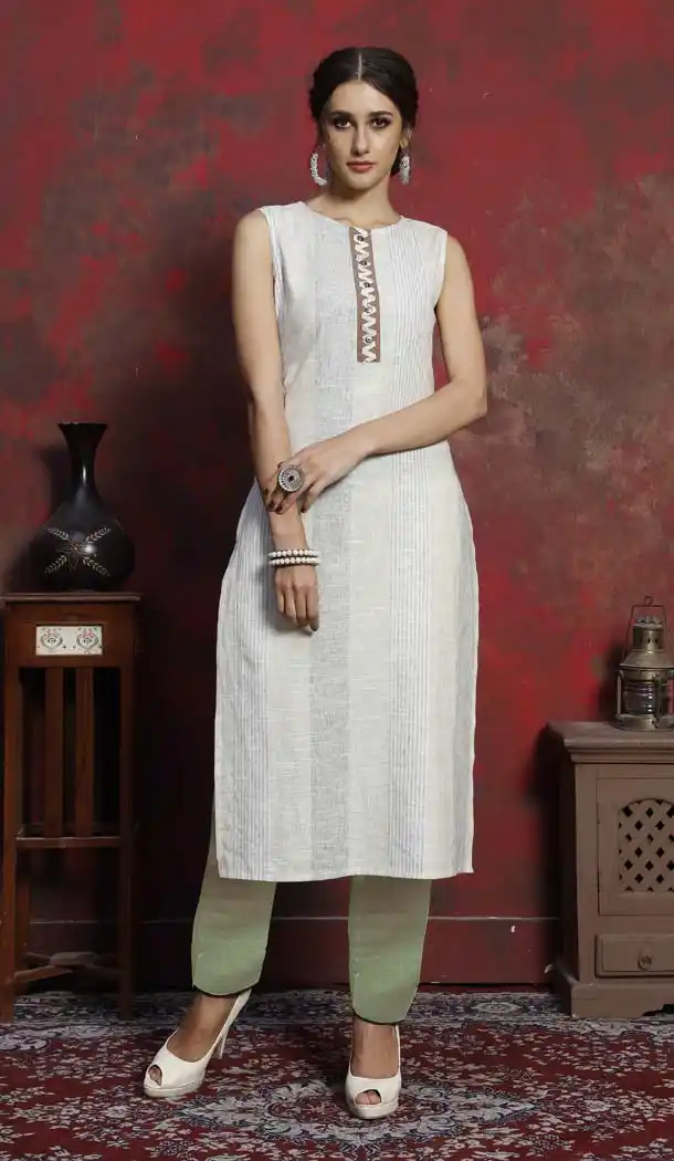 Green Color Cotton Designer Readymade Kurti Long Koti -630278480