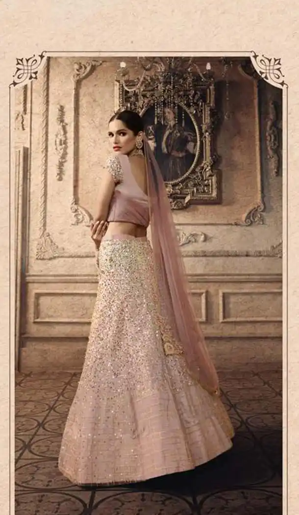 Baby Pink Color Net Designer Mehendi Sangeet Wear Lehenga Choli -633178912