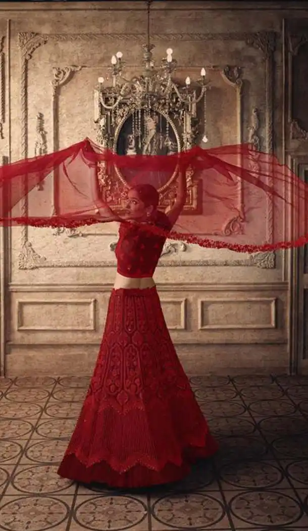 Red Color Net Designer Mehendi Sangeet Wear Lehenga Choli -633178913