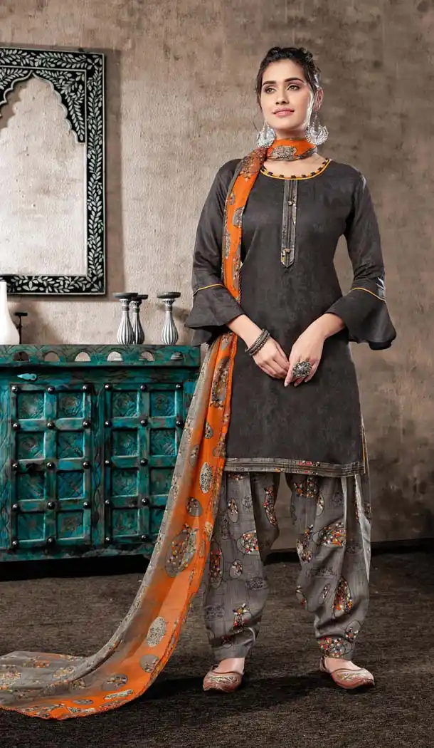 Black Color Cotton Printed Punjabi Style Plus Size Salwar Suit -633878966