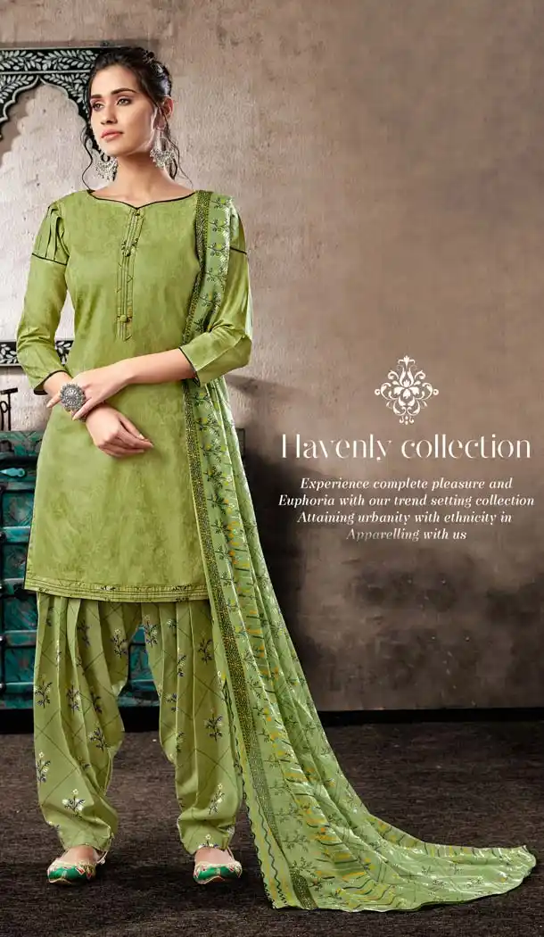 Green Color Cotton Printed Punjabi Style Plus Size Salwar Suit -633878969