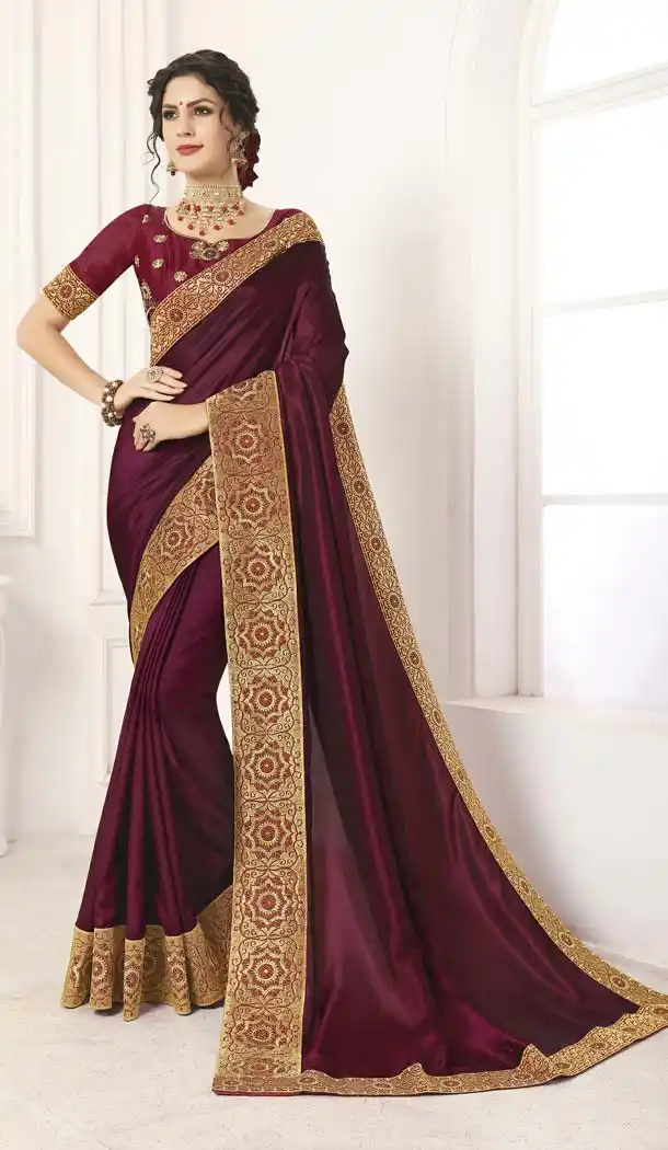 Ethnic Maroon Color Vichitra Silk Traditional Wear Designer Saree -633978977