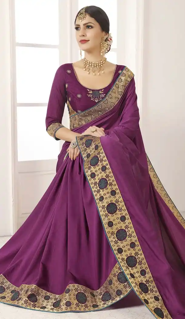 Violet Color Vichitra Silk Traditional Wear Designer Saree -633978979