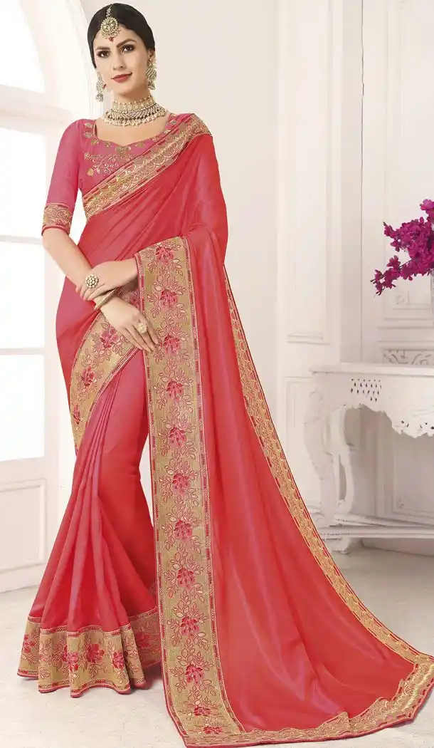 Peach Color Vichitra Silk Traditional Wear Designer Saree -633978981