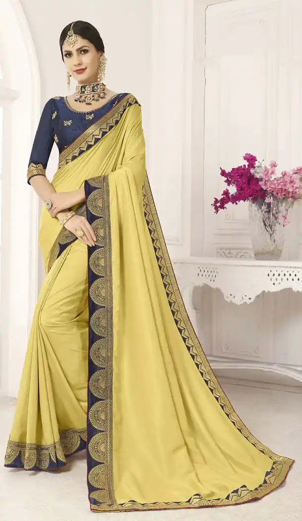 Yellow Color Vichitra Silk Traditional Wear Designer Saree -633978982