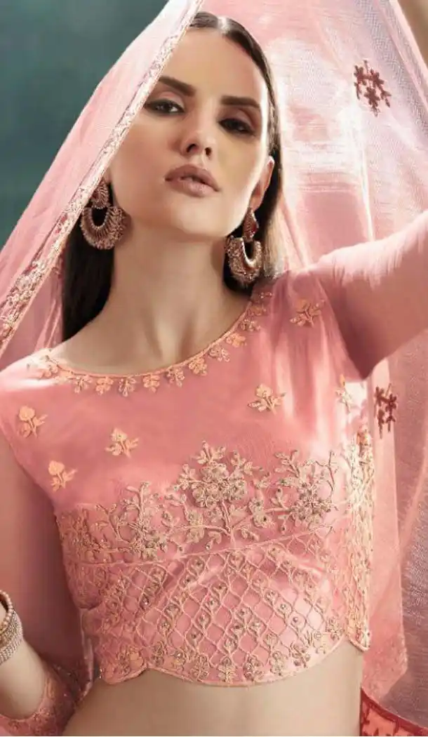 Light Peach Color Mono Net Designer Fancy Lehenga Choli -454664752