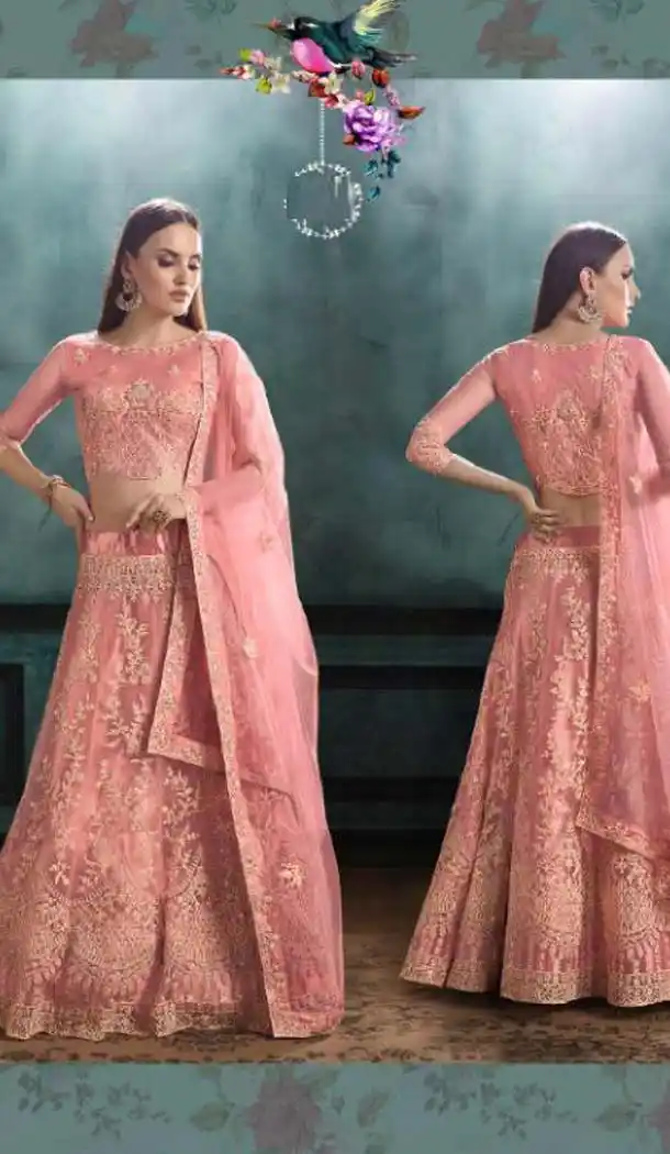 Light Peach Color Mono Net Designer Fancy Lehenga Choli -454664752