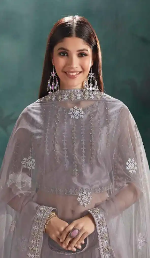 Grey Color Mono Net Designer Fancy Lehenga Choli -454664753