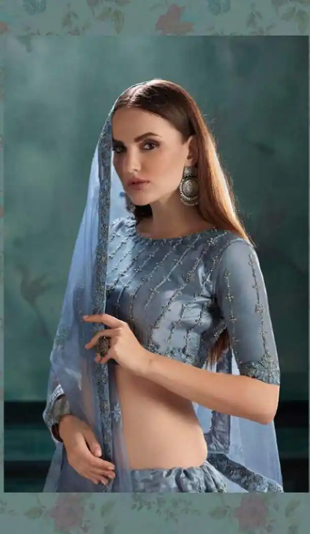 Dark Grey Color Mono Net Designer Fancy Lehenga Choli -454664754