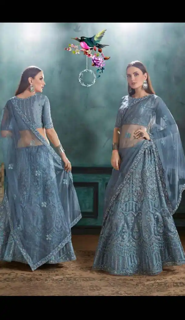 Dark Grey Color Mono Net Designer Fancy Lehenga Choli -454664754
