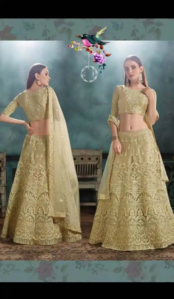 Cream Color Mono Net Designer Fancy Lehenga Choli -454664755