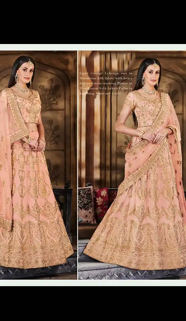 Light Orange Color Handloom Silk Designer Bridal Wear Lehenga Choli -633478935