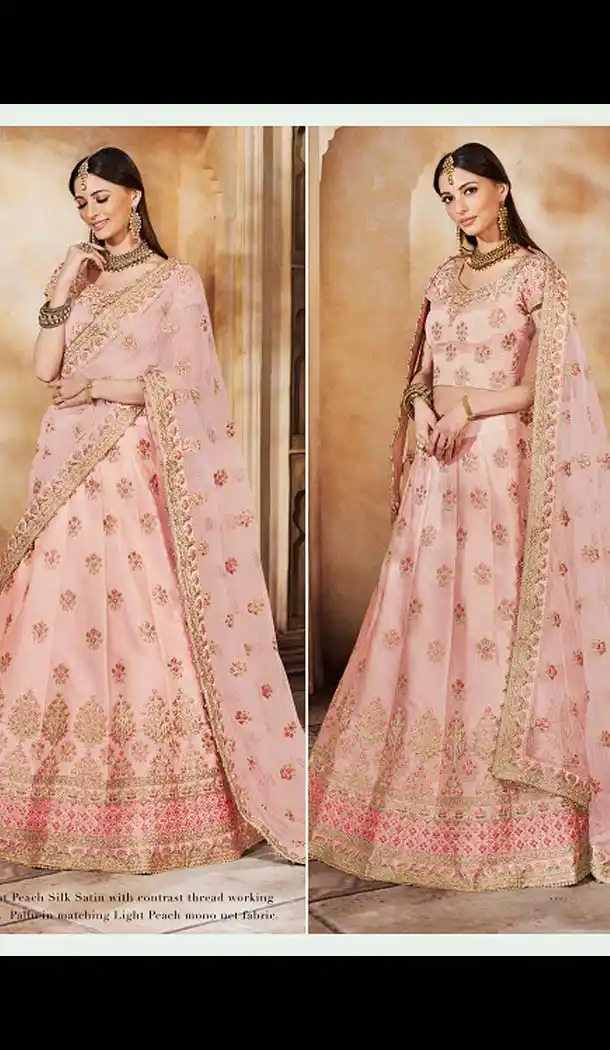 Baby Pink Color Satin Silk Designer Bridal Wear Lehenga Choli -633478937