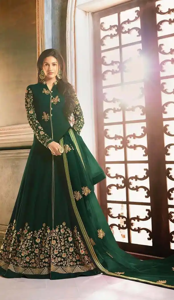Abaya Style Dark Green Georgette Designer Long Salwar Kameez -453764678