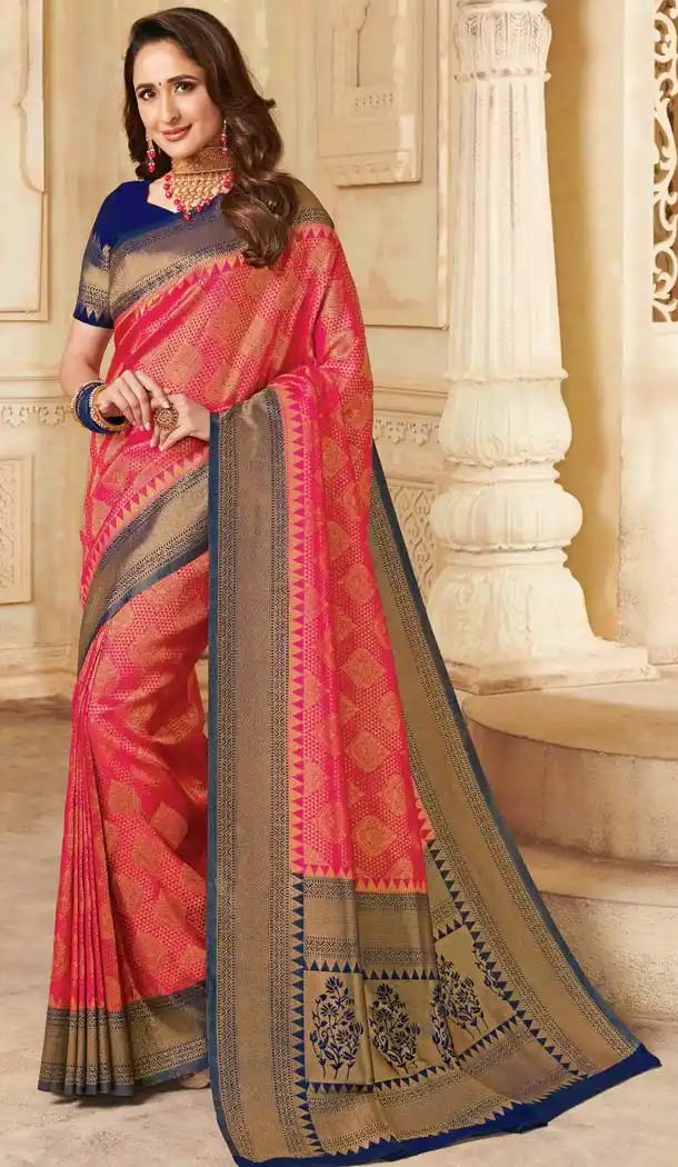 Pink Gold Color Silk Traditional Designer Saree Blouse -636179368