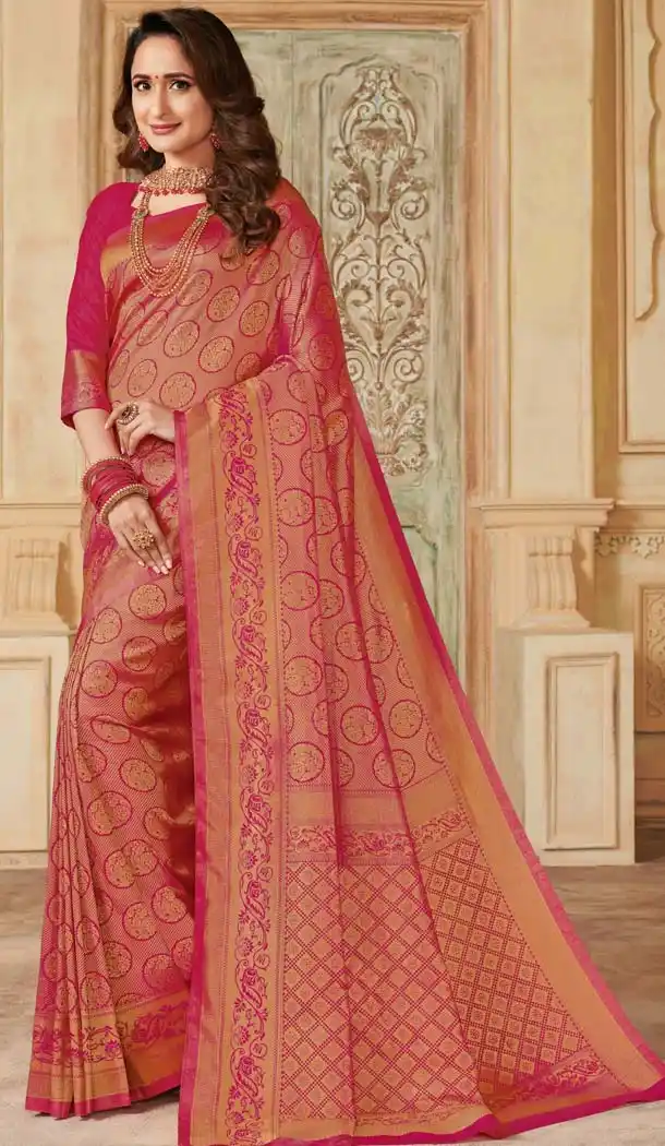 Vivacious Gold Color Silk Traditional Designer Saree Blouse -636179374