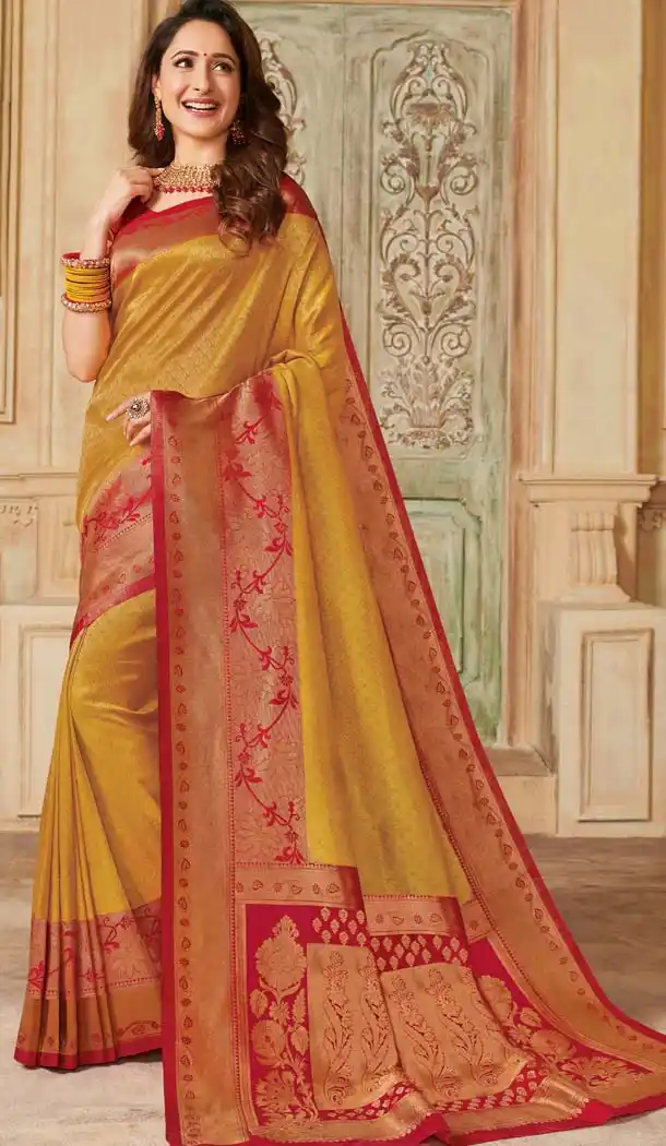 Melodic Yellow Color Silk Traditional Designer Saree Blouse -636179375