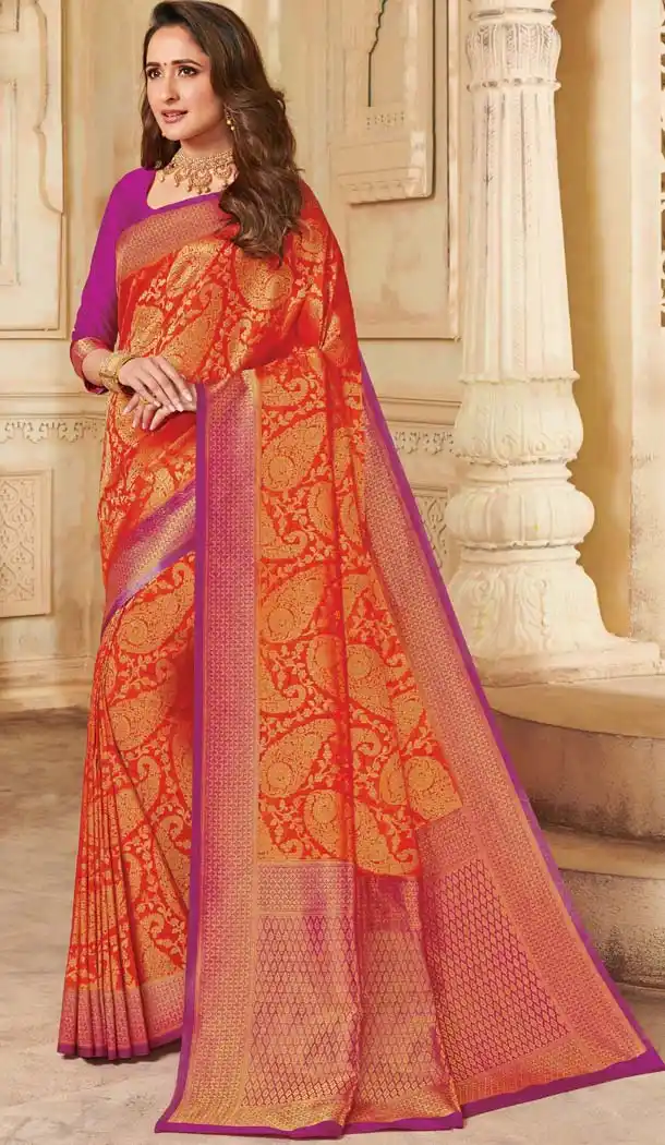 Red Orange Color Silk Traditional Designer Saree Blouse -636179377