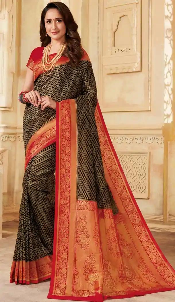 Black Gold Color Silk Traditional Designer Saree Blouse -636179378