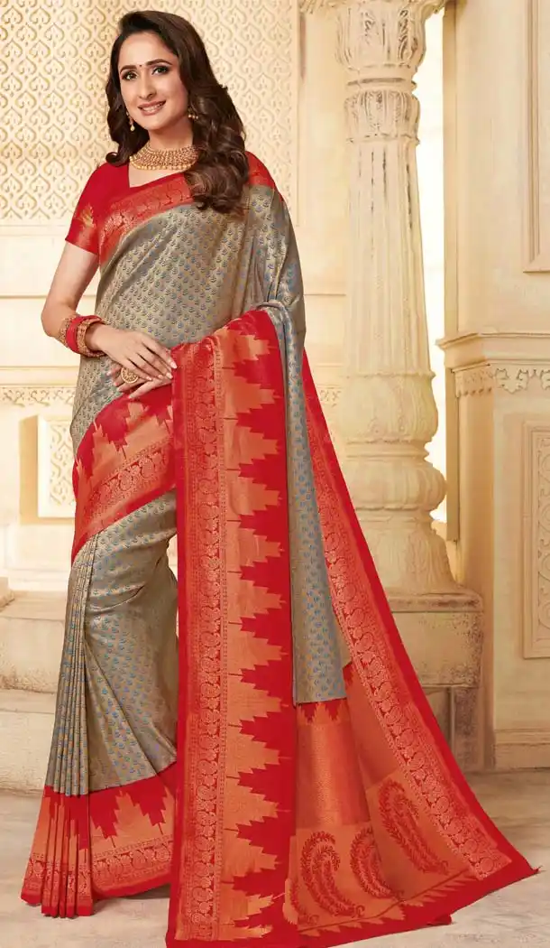 Grey Color Silk Traditional Designer Saree Blouse -636179380