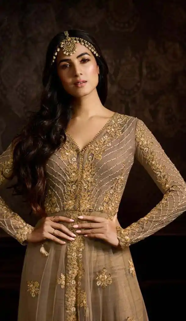Beige Color Net Designer Style Wedding Wear Salwar Kameez -637679777