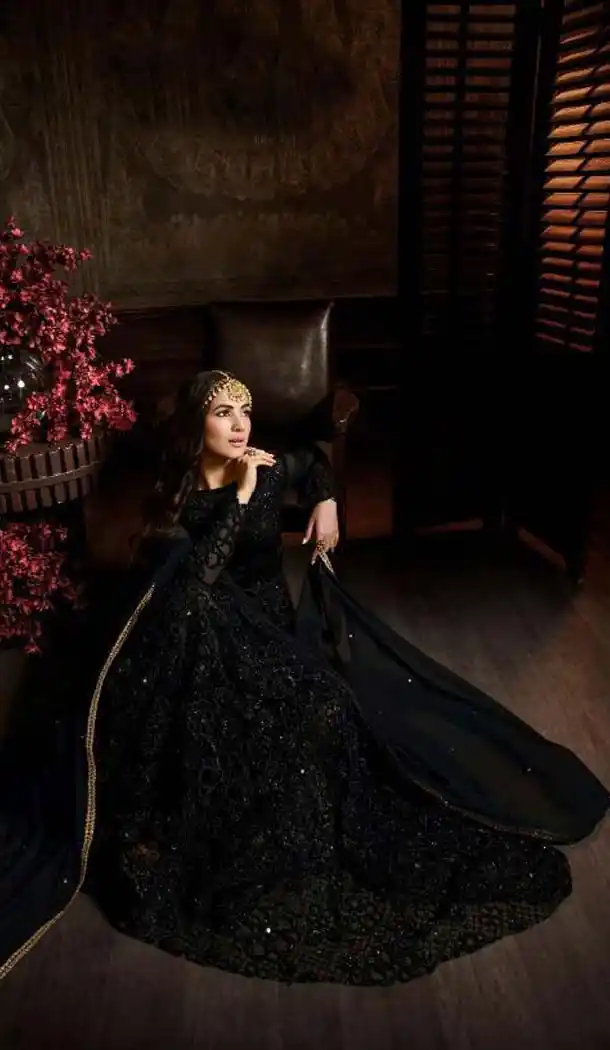 Black Color Net Designer Style Wedding Wear Salwar Kameez -637679778