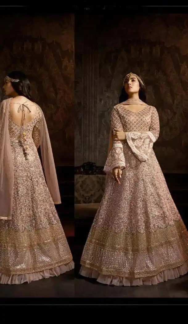 Light Brown Color Net Designer Style Wedding Wear Salwar Kameez -637679780