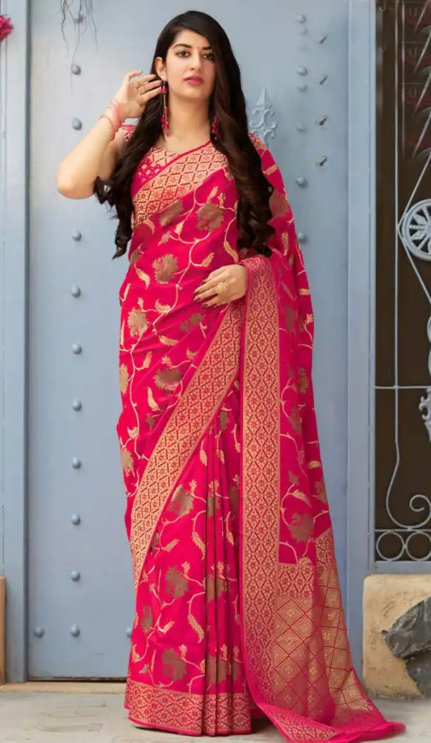 Pretty Red Color Banarasi Silk Designer Saree Blouse in Plus Size -638579877