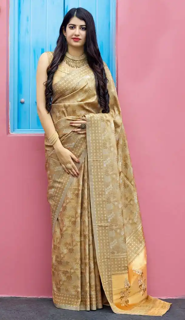 Alluring Beige Color Tanchoi Silk Designer Saree Blouse in Plus Size -638579878