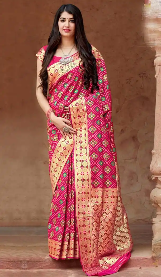Pink Color Banarasi Patola Designer Saree Blouse in Plus Size -638579882
