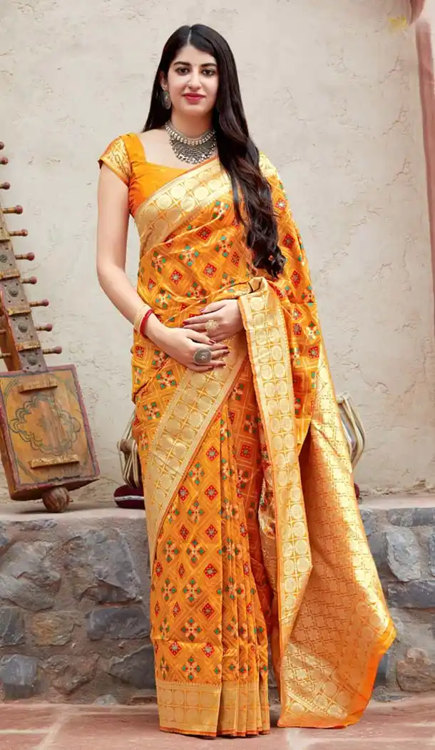 Yellow Color Banarasi Patola Designer Saree Blouse in Plus Size -638579883