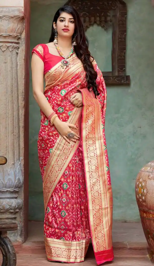 Rani Pink Color Banarasi Tissue Designer Saree Blouse in Plus Size -638579885