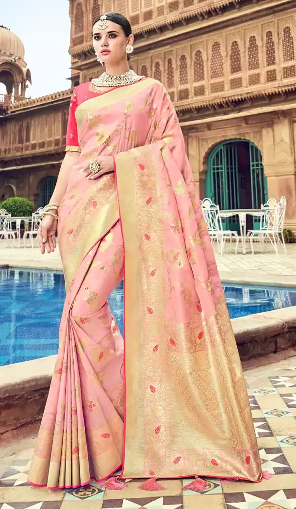 Baby Pink Color Silk Designer Wear Wedding Wear Saree Blouse -638079806